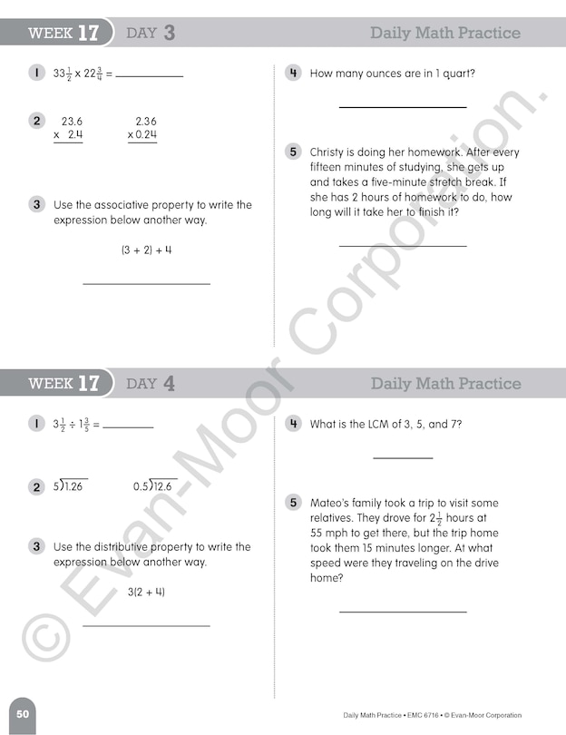 Aperçu du contenu 5_Daily Math Practice, Grade 6 Student Edition Workbook