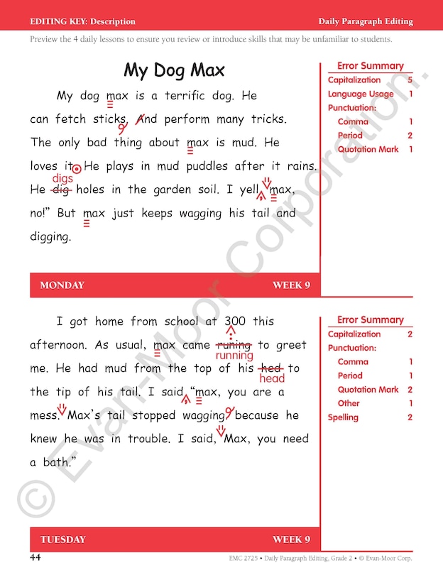 Sample content 2_Daily Paragraph Editing, Grade 2 Teacher Edition