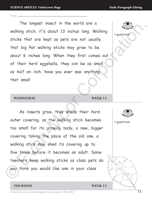 Aperçu du contenu 5_Daily Paragraph Editing, Grade 3 Teacher Edition