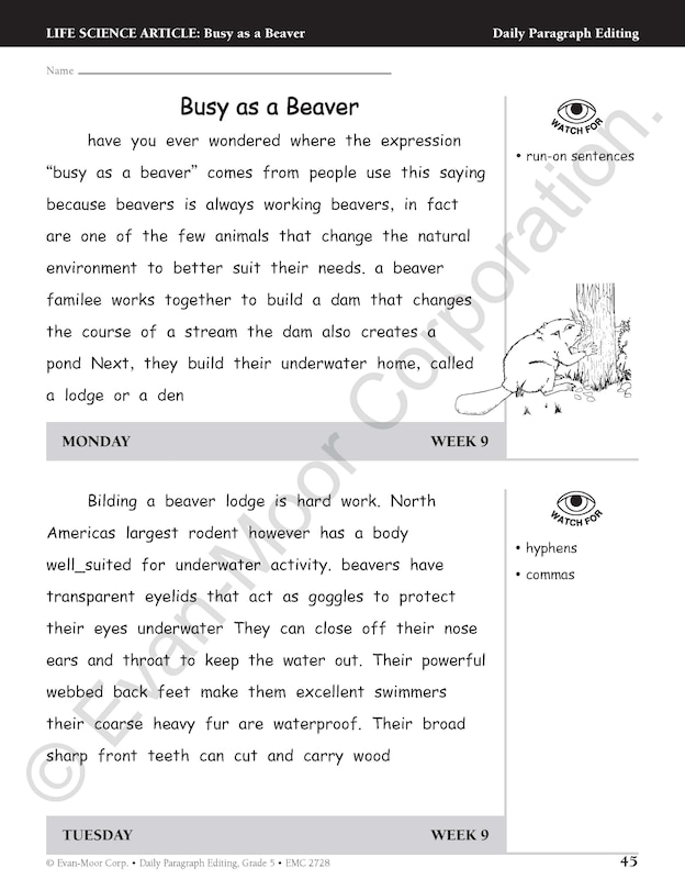 Sample content 3_Daily Paragraph Editing, Grade 5 Teacher Edition
