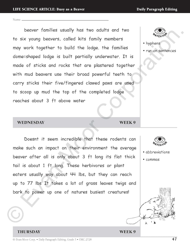 Sample content 5_Daily Paragraph Editing, Grade 5 Teacher Edition