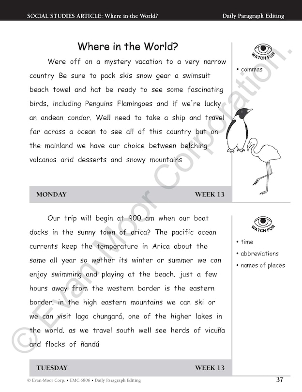 Aperçu du contenu_Daily Paragraph Editing, Grade 6 Student Edition Workbook