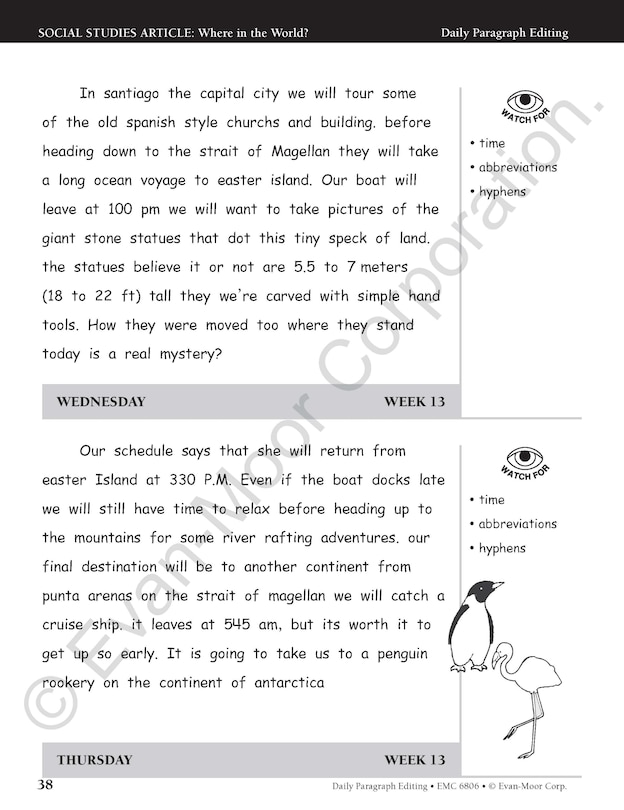 Aperçu du contenu 2_Daily Paragraph Editing, Grade 6 Student Edition Workbook