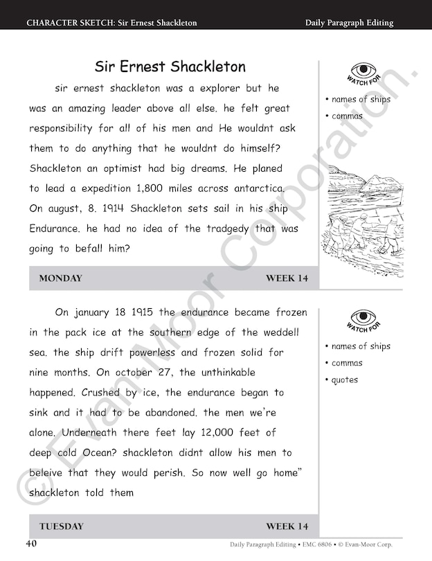 Aperçu du contenu 4_Daily Paragraph Editing, Grade 6 Student Edition Workbook