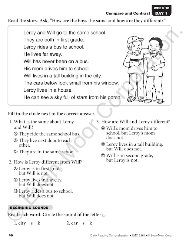 Sample content_Daily Reading Comprehension, Grade 1 Student Edition Workbook