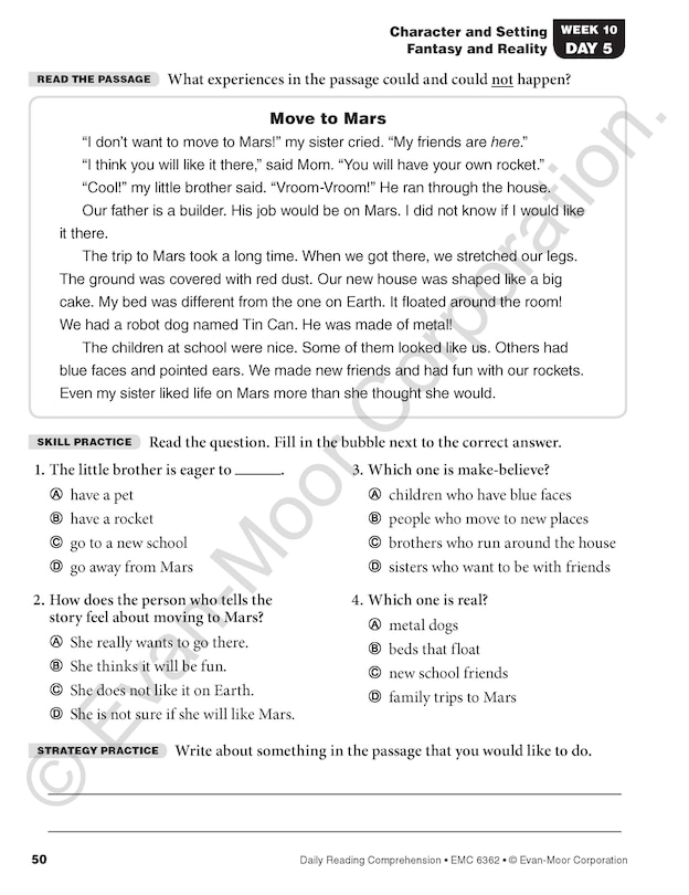 Aperçu du contenu 5_Daily Reading Comprehension, Grade 2 Student Edition Workbook