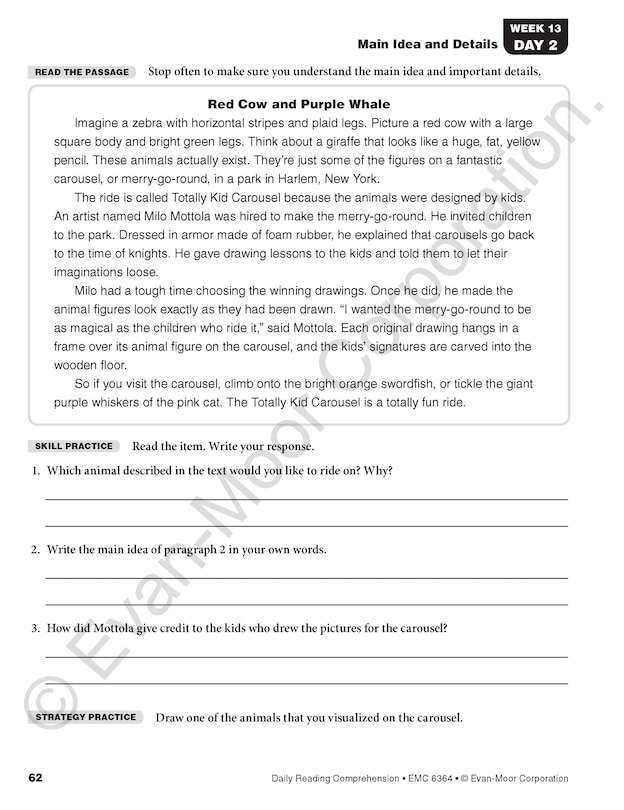Aperçu du contenu 2_Daily Reading Comprehension, Grade 4 Student Edition Workbook