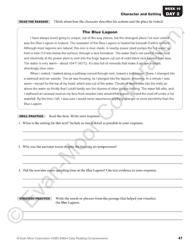 Aperçu du contenu 2_Daily Reading Comprehension, Grade 6 Student Edition Workbook (5-pack)