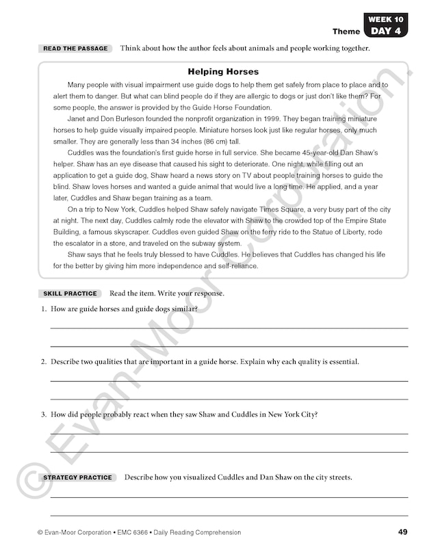 Aperçu du contenu 4_Daily Reading Comprehension, Grade 6 Student Edition Workbook (5-pack)