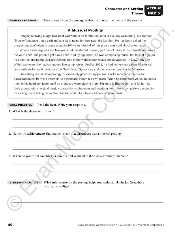 Aperçu du contenu 5_Daily Reading Comprehension, Grade 6 Student Edition Workbook (5-pack)