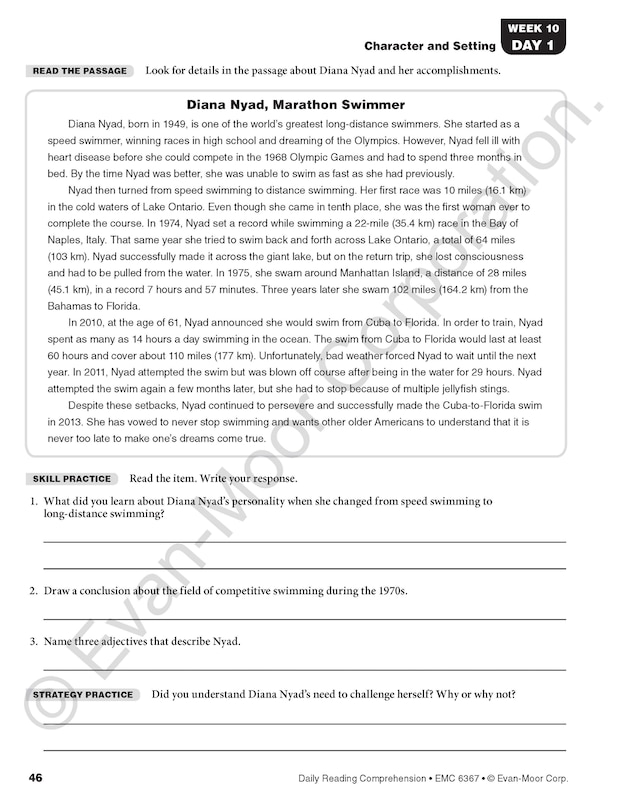 Aperçu du contenu_Daily Reading Comprehension, Grade 7 Student Edition Workbook
