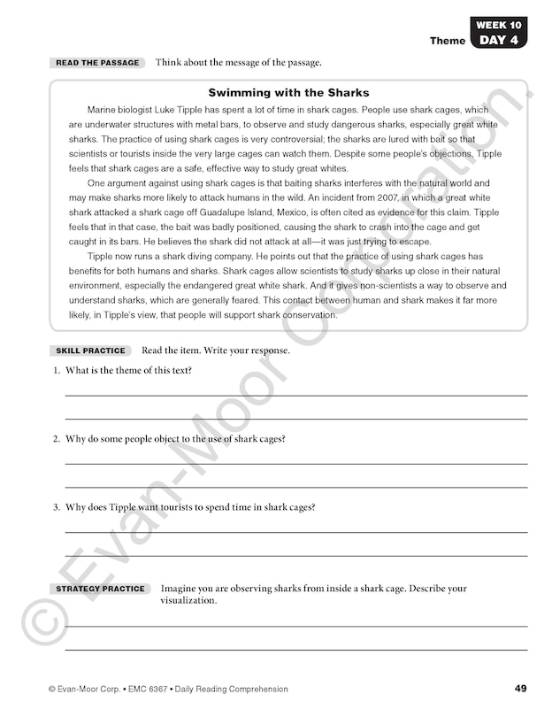 Aperçu du contenu 4_Daily Reading Comprehension, Grade 7 Student Edition Workbook