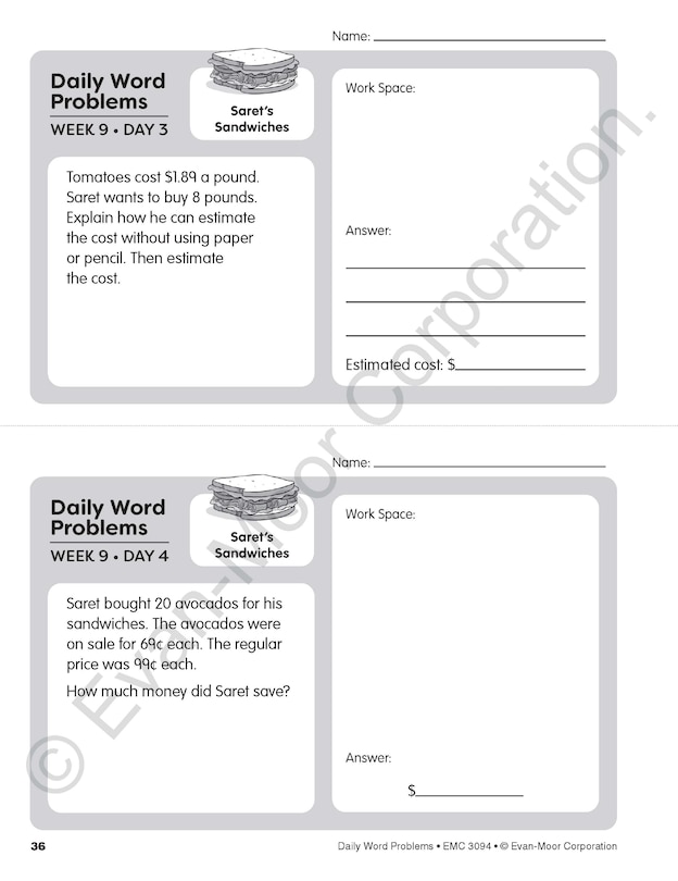 Sample content 5_Daily Word Problems Math, Grade 4 Teacher Edition