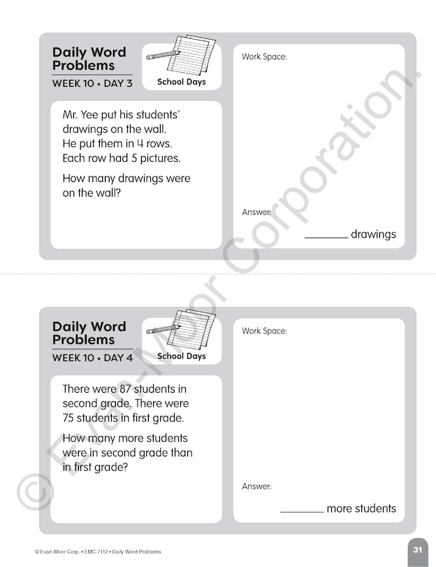 Aperçu du contenu 2_Daily Word Problems Math, Grade 2 Student Workbook (5-pack)