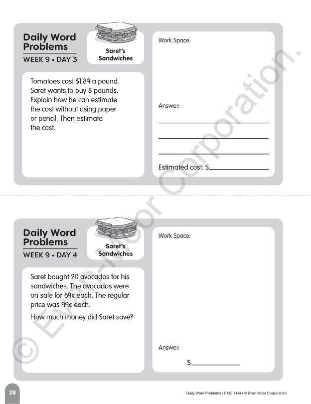 Aperçu du contenu 2_Daily Word Problems Math, Grade 4 Student Workbook