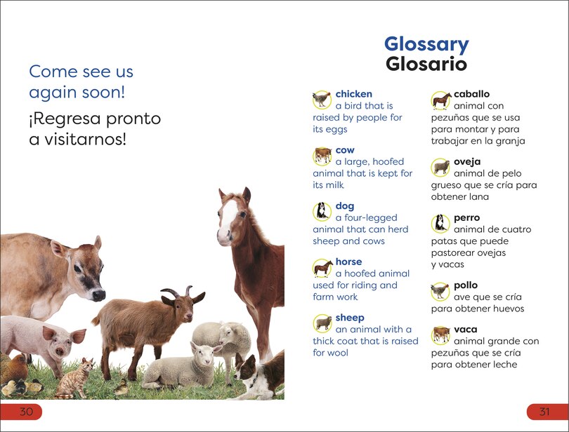 Aper&ccedil;u du contenu_DK Super Readers Pre-Level English-Spanish Bilingual Farm Animals - Los animales de la granja