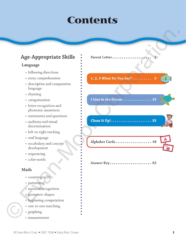 Aperçu du contenu_Early Bird: Ocean, Age 4 - 5 Workbook