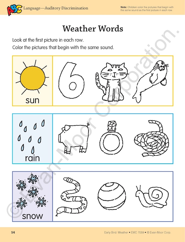 Aperçu du contenu 5_Early Bird: Weather, Age 4 - 5 Workbook