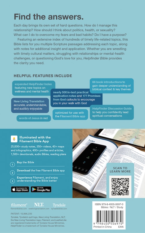 Couverture arri&egrave;re_HelpFinder Bible NLT, Filament Enabled (Softcover, Red Letter)