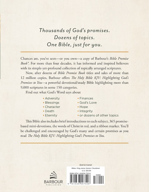 Back cover_Holy Bible KJV: Highlighting God's Promises to You [Gold & Camel]