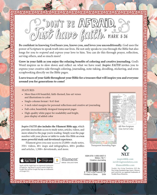Back cover_Inspire FAITH Bible NLT, Filament Enabled (LeatherLike, Watercolor Garden)