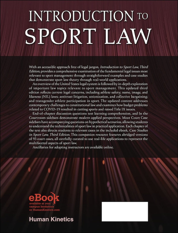 Couverture arri&egrave;re_Introduction to Sport Law With Case Studies in Sport Law