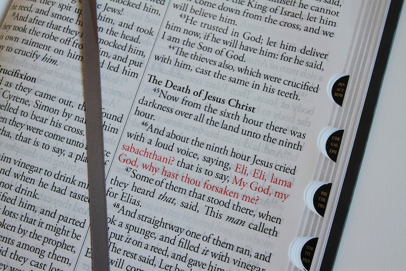 Sample content_KJV Holy Bible, Giant Print Thinline Large format, Gray Premium Imitation Leathe r with Ribbon Marker, Red Letter, and Thumb Index