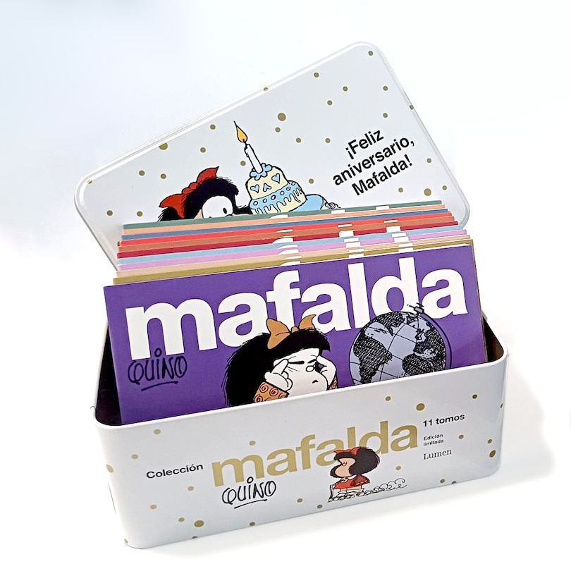 Aperçu du contenu 3_Lata Mafalda: 11 tomos en una lata (Edición Feliz Aniversario, Mafalda) / Mafalda Collection: 11 Volumes in a Tin Box (Happy Anniversary Edition, Mafalda)