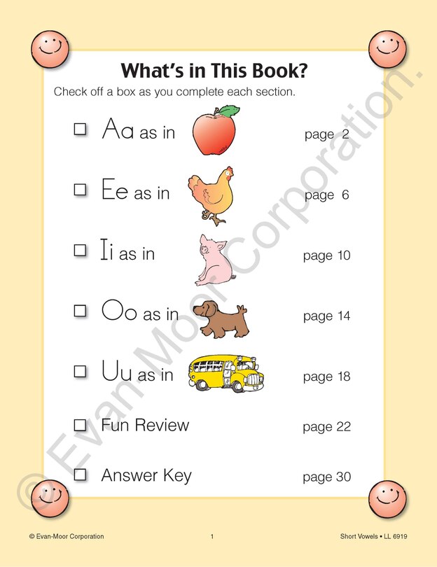 Sample content_Learning Line: Short Vowels, Kindergarten - Grade 1 Workbook