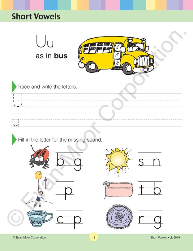Sample content 4_Learning Line: Short Vowels, Kindergarten - Grade 1 Workbook