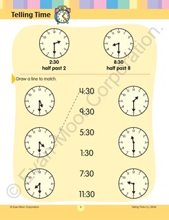 Aperçu du contenu_Learning Line: Telling Time, Grade 1 - 2 Workbook