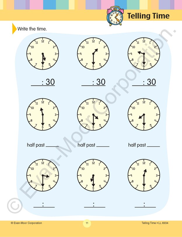 Aperçu du contenu 2_Learning Line: Telling Time, Grade 1 - 2 Workbook