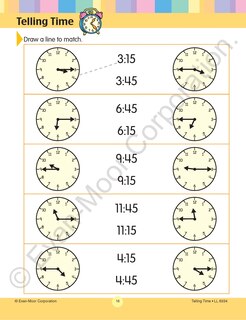 Aperçu du contenu 3_Learning Line: Telling Time, Grade 1 - 2 Workbook