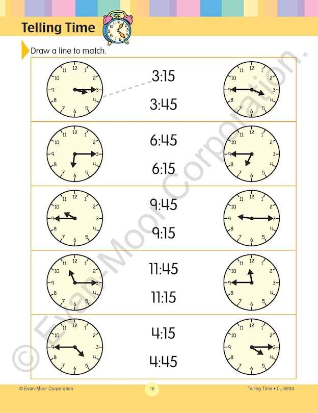Aperçu du contenu 3_Learning Line: Telling Time, Grade 1 - 2 Workbook