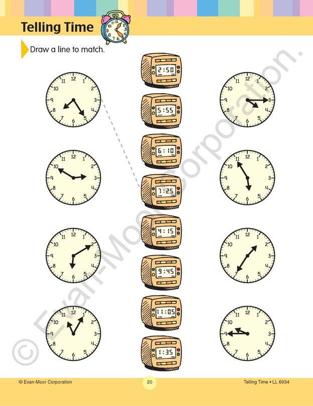 Aperçu du contenu 4_Learning Line: Telling Time, Grade 1 - 2 Workbook