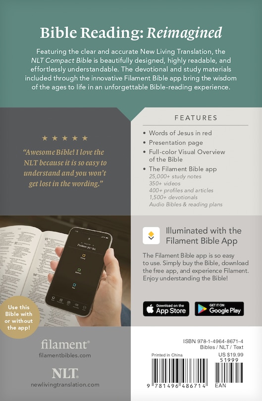 Couverture arrière_NLT Compact Bible, Filament Enabled (Leatherlike, Regal Lion Black, Red Letter)
