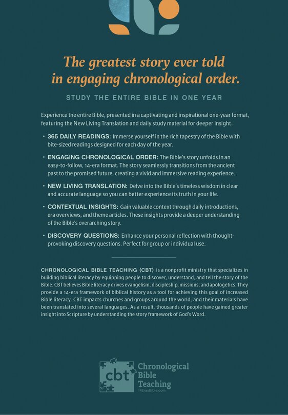 Back cover_NLT One Year Chronological Study Bible (Leatherlike, Sage Green Mosaic)