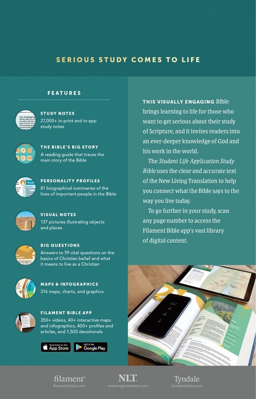 Back cover_NLT Student Life Application Study Bible, Filament Enabled (LeatherLike, Teal Blue Striped, Red Letter)