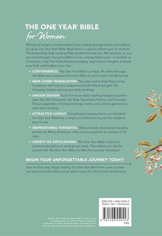 Back cover_NLT The One Year Bible for Women (Hardcover)
