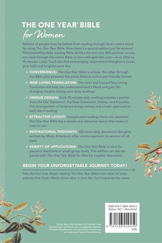 Couverture arri&egrave;re_NLT The One Year Bible for Women (Softcover)