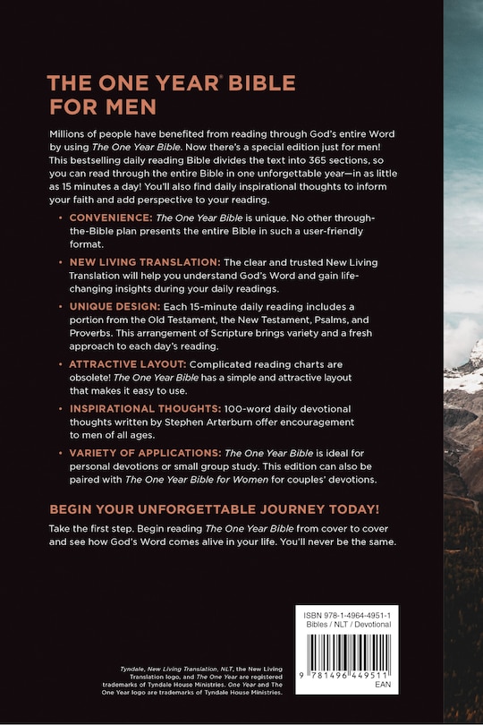 Back cover_NLT The One Year Bible for Men (Softcover)