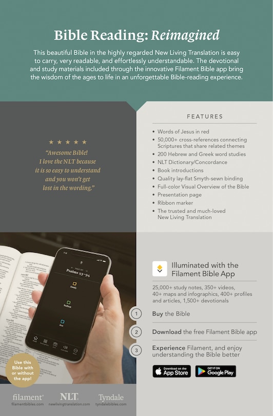 Back cover_NLT Thinline Center-Column Reference Bible, Filament Enabled (Genuine Leather, Black, Indexed, Red Letter)