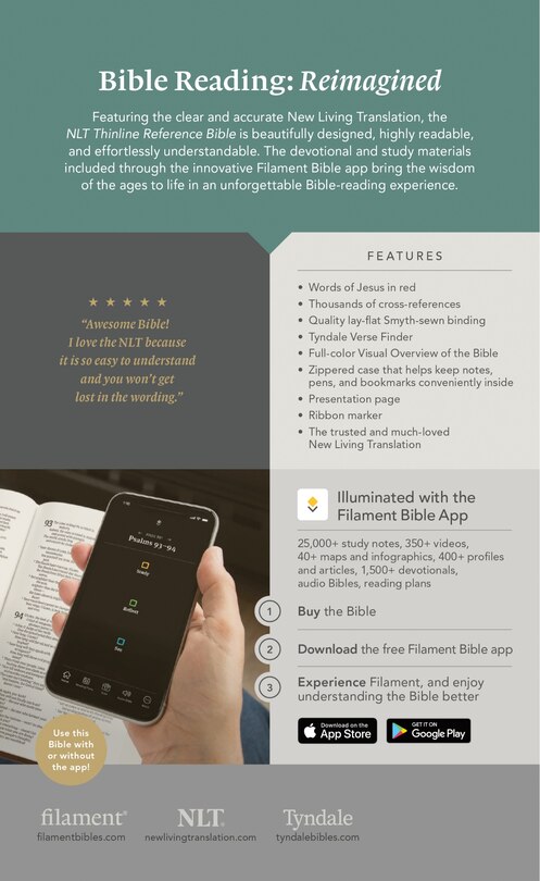 Back cover_NLT Thinline Reference Zipper Bible, Filament Enabled (Leatherlike, Textured Cross Gray, Red Letter)