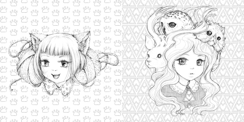 Sample content_Pop Manga Beauties and Beasties Coloring Book