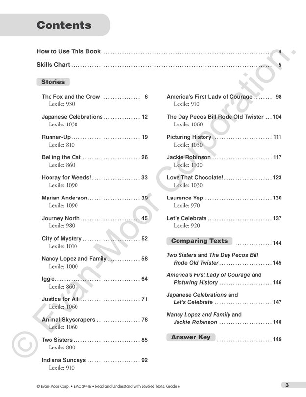 Sample content_Read and Understand with Leveled Texts, Grade 6 Teacher Resource