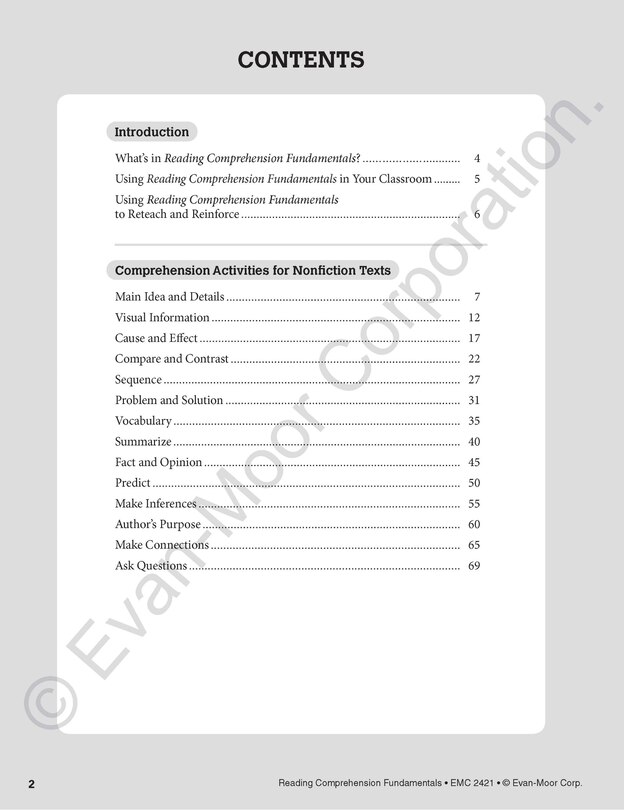 Aperçu du contenu_Reading Comprehension Fundamentals, Grade 1 Teacher Resource