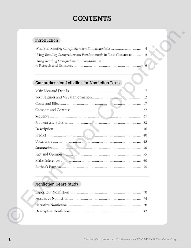 Aperçu du contenu_Reading Comprehension Fundamentals, Grade 2 Teacher Resource