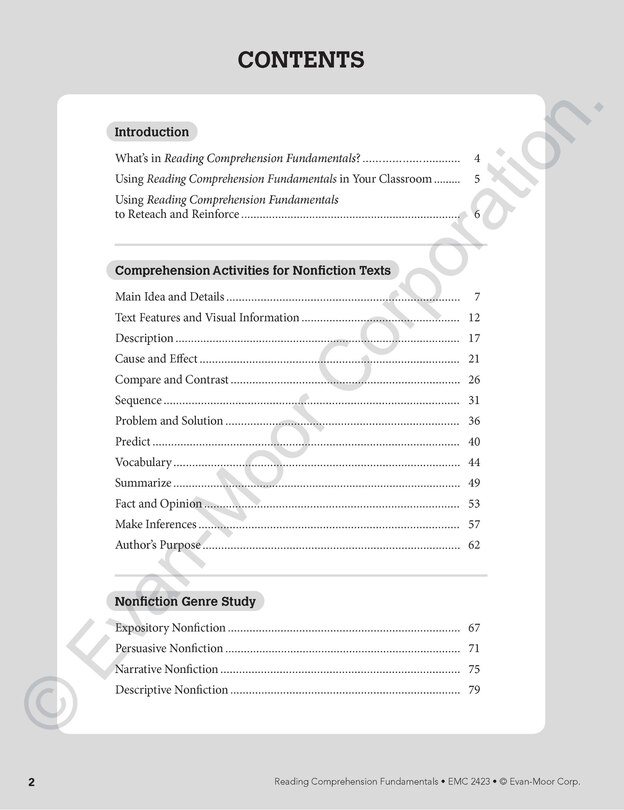 Aperçu du contenu_Reading Comprehension Fundamentals, Grade 3 Teacher Resource