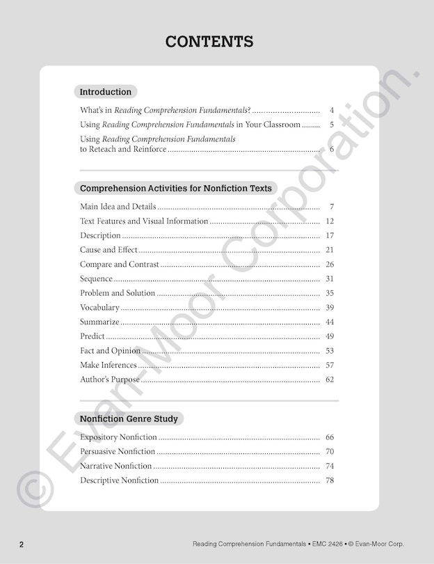 Sample content_Reading Comprehension Fundamentals, Grade 6 Teacher Resource