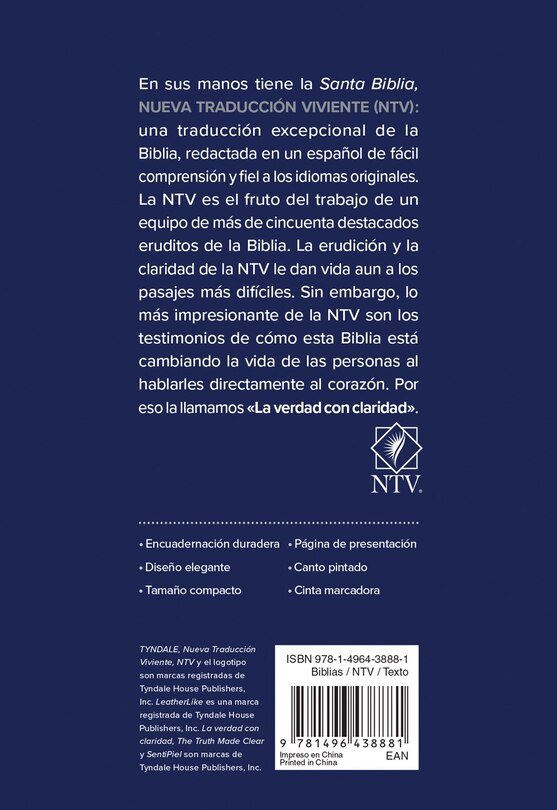 Couverture arrière_Santa Biblia NTV, Edición compacta (SentiPiel, Azul)